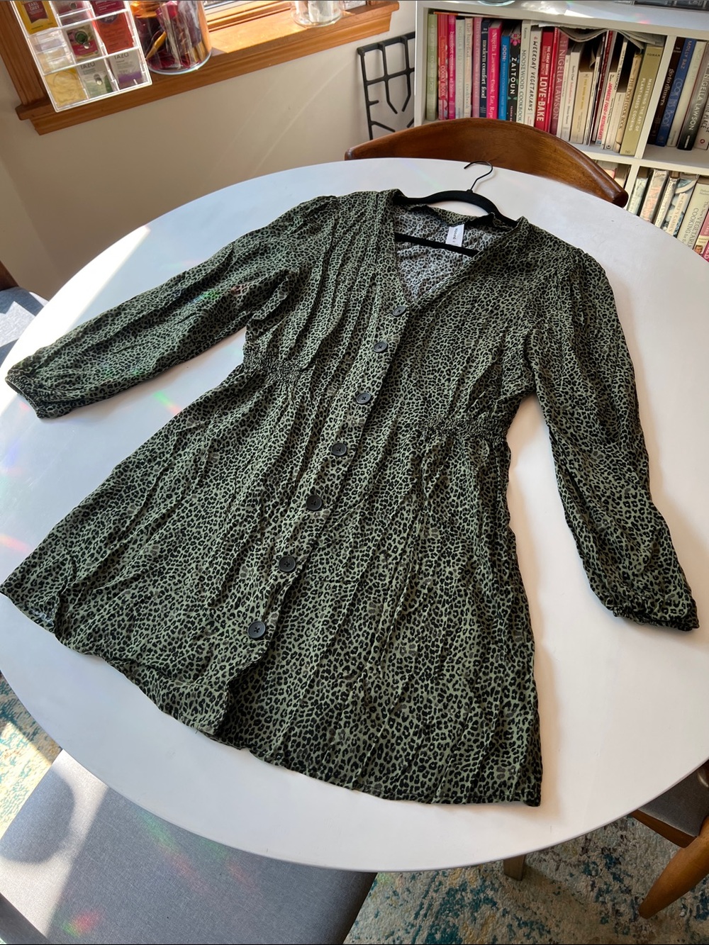 Button-Front Green Abound Leopard Print Women's Dress